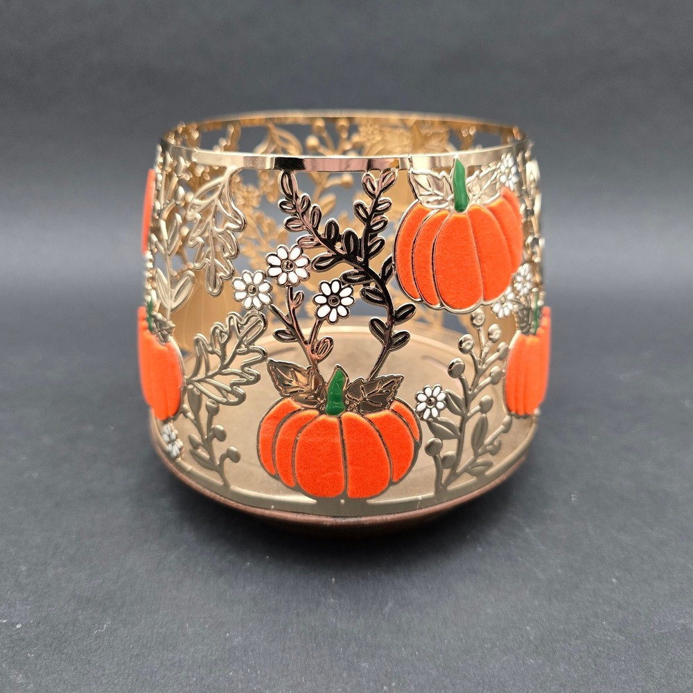 Bath & Body Works Gold Pumpkin Filigree 3-Wick Candle Holder Fall Decor